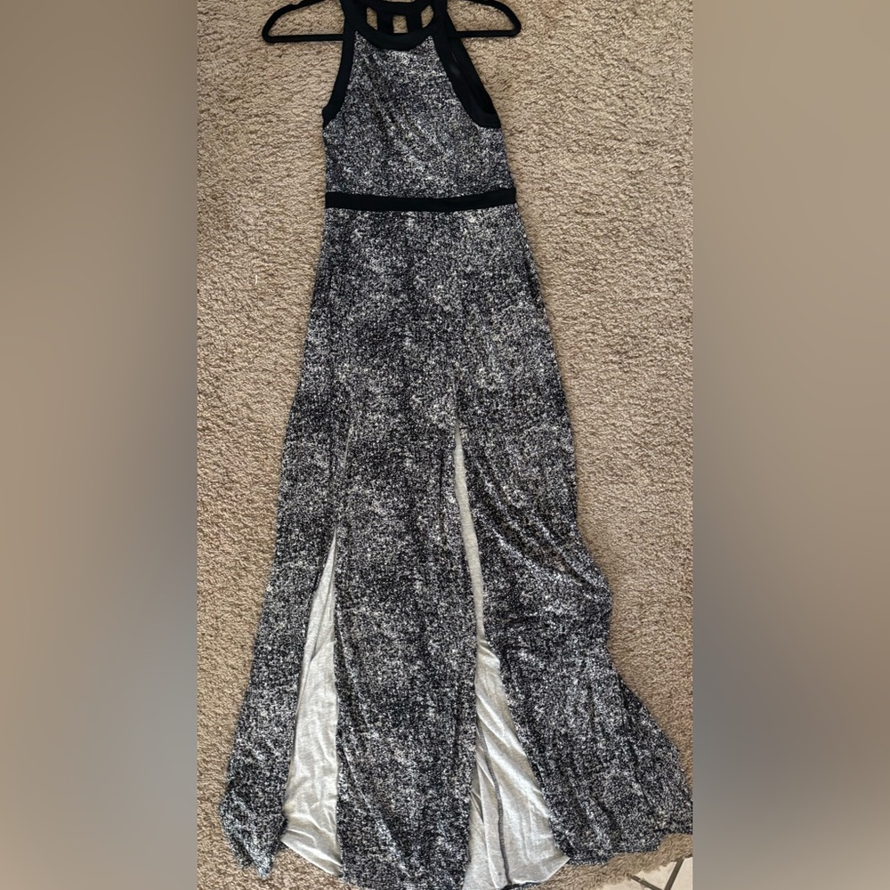 Silence + Noise Black and White Sequin Trumpet slit maxi dress